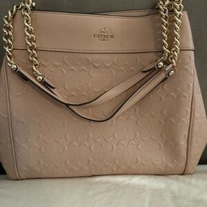 Coach Tan Gold Shoulder Bag with Signature Embossing